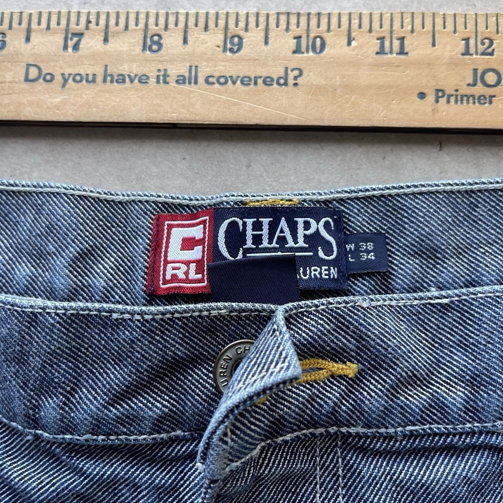 Vintage Ralph Lauren Denim Jeans Men 38x34 Blue Super Baggy Wide Leg Utility Y2K - Picture 5 of 8